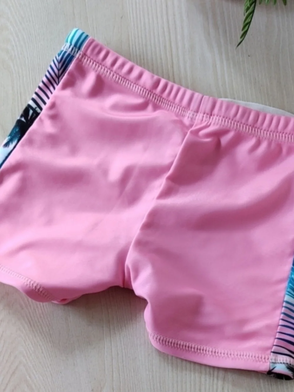 Girls Two Piece Swim Rash Guard - Pink and Blue Palm Design Size 5